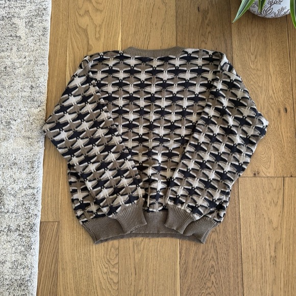 Vintage Saturdays NYC Sweater Mens XL Brown Geometric Granpa Knit Textured Y2K - Picture 4 of 7
